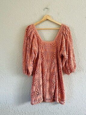 Jens Pirate Booty Crochet Pink Peach Mini Dress